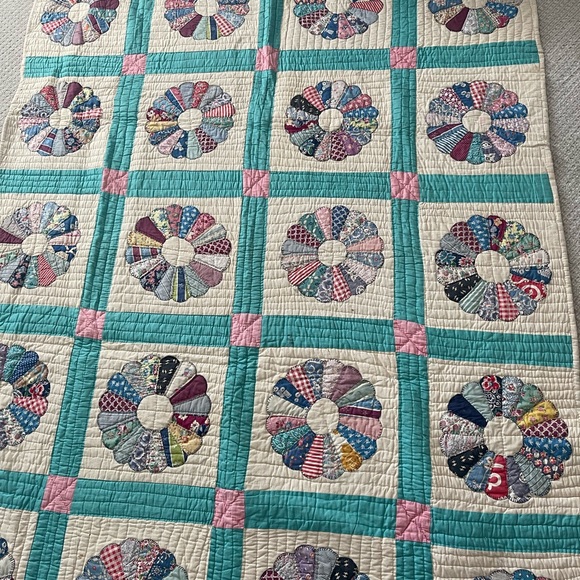 Other - Handmade vintage teal and pink antique quilt